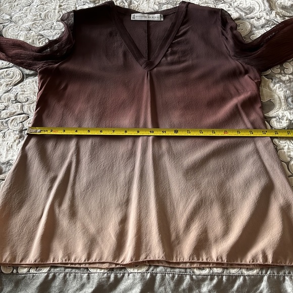 Viviana Uchitel 100% Silk Brown Ombre V-Neck Top - Picture 7 of 12